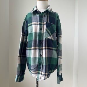 KIDS | H&M Boys Green and Blue Plaid Shirt | Size 7